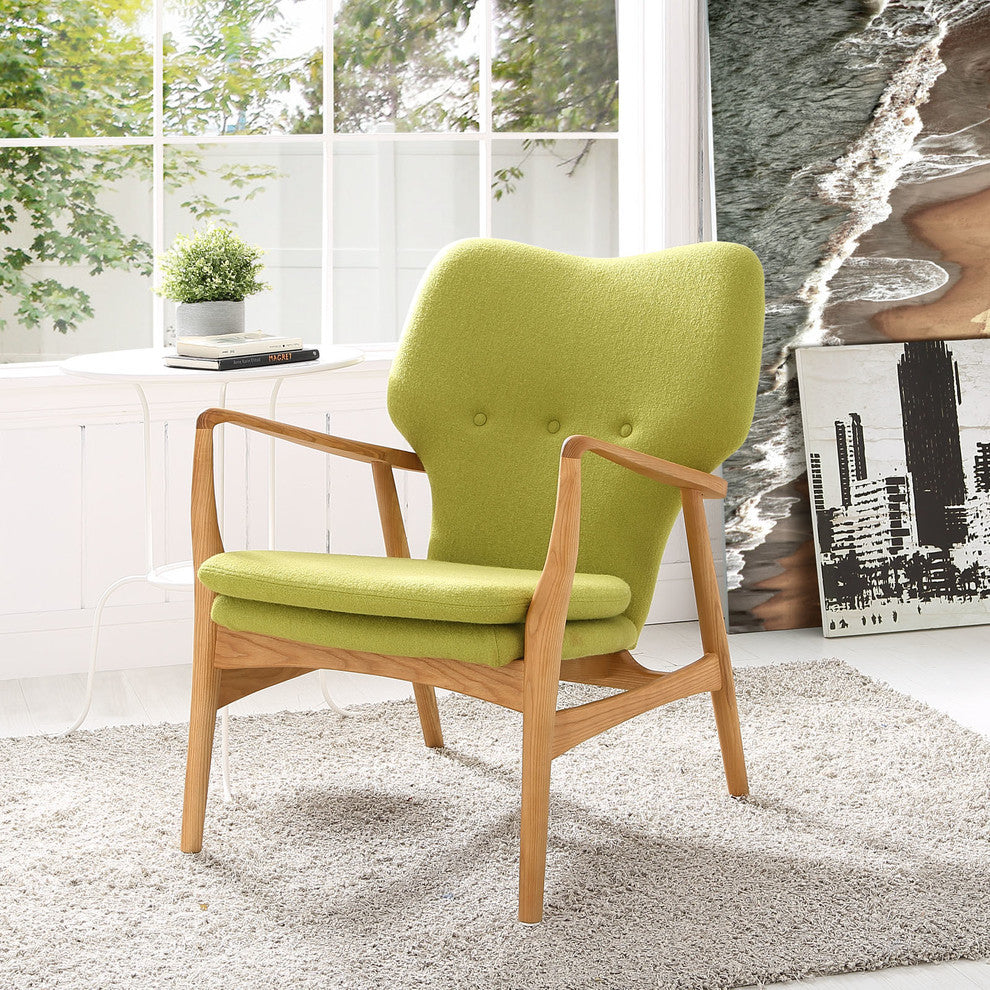 Modern Contemporary Lounge Chair, Green Fabric