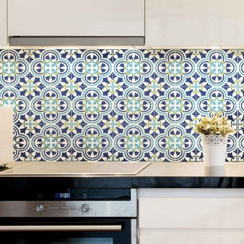 Augusta Tile Stencil, Portuguese Tile Stencils, DIY Faux Tiles, Large