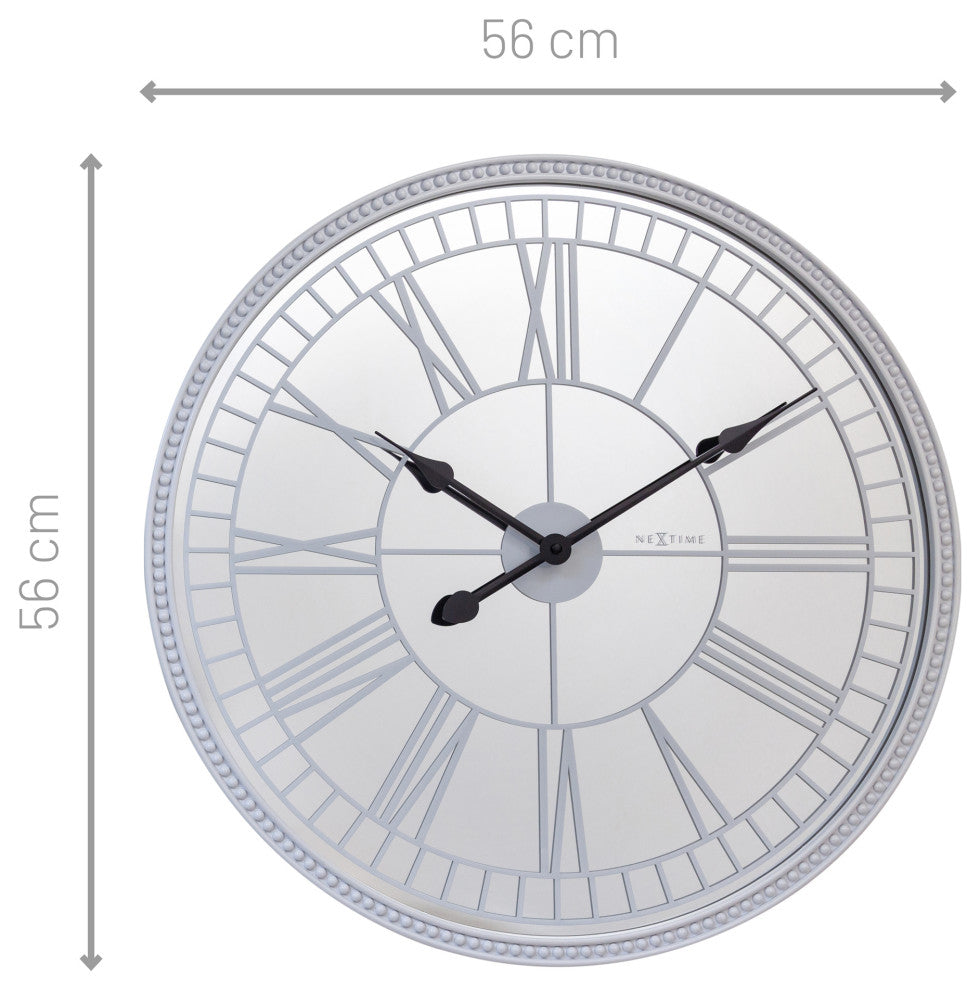 Cleopatra 22-Inch Round Mirror Wall Clock, White