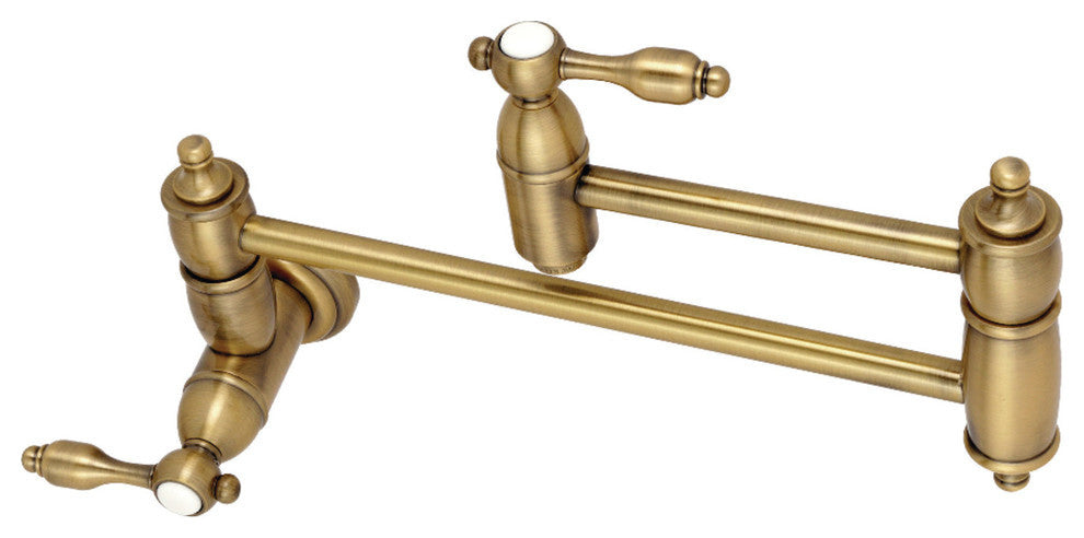 Kingston Brass Wall Mount Pot Filler Kitchen Faucet, Antique Brass