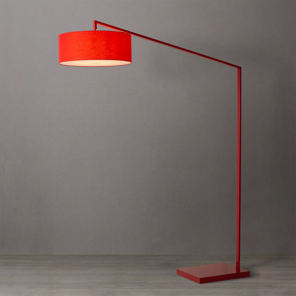 Stretch Arc Floor Lamp - 87", Red Finish, Step Switch, Rectangular Marble Base