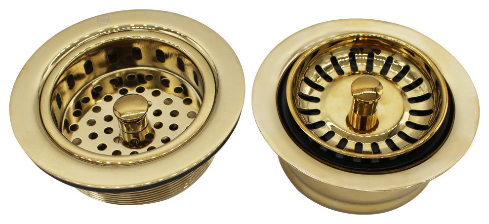 CO2165S 3.5" Post Style, Kitchen Sink Basket Strainer, Polished Brass