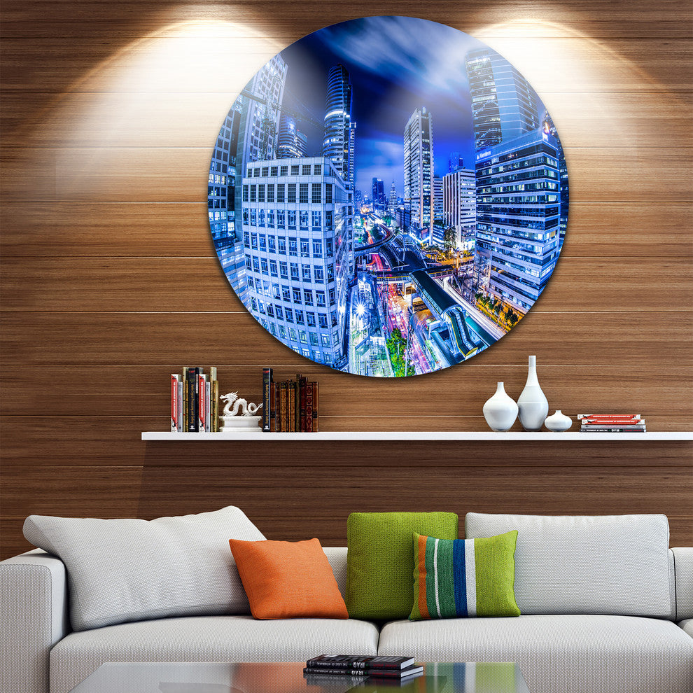 Bangkok City Night View Cityscape, Photo Round Wall Art, 23"