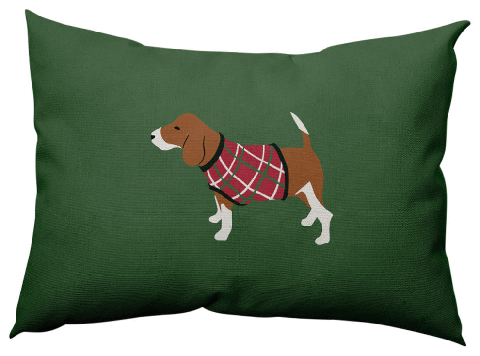 Warmest Wishes Doggie Decorative Throw Pillow, Green, 14"x20"