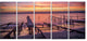 Fishing Pier in Sea at Sunset, Seashore Canvas Art Print, 60"x28", 5 Panels