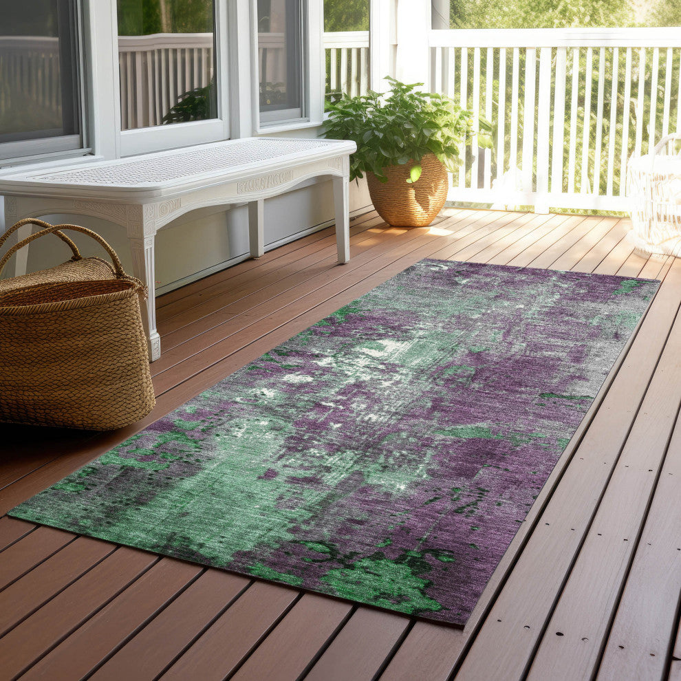 Machine Washable Indoor/Outdoor Chantille ACN1870 Emerald 2'3" x 7'6" Runner Rug
