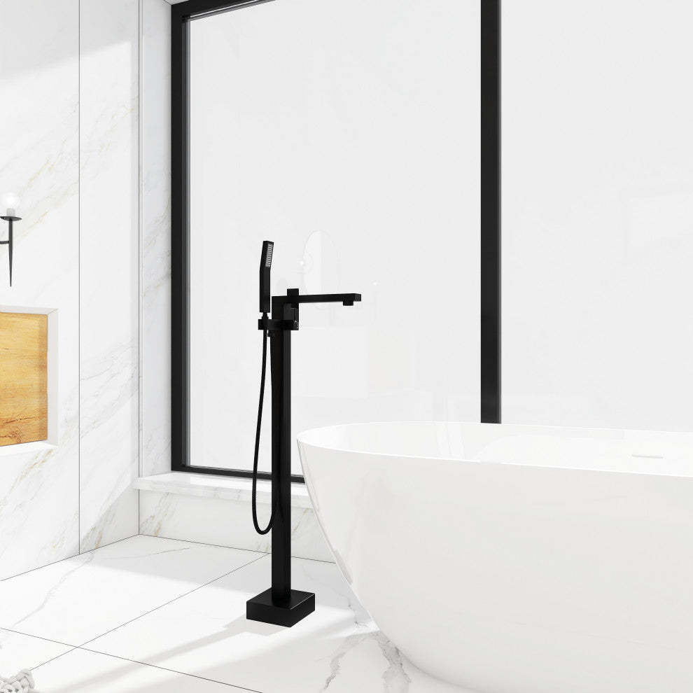 Freestanding Tub Shower Claw Foot Faucet With Handheld Spout, Matte Black