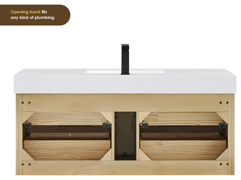 Livia Wall-mounted Bathroom Vanity, Nature Brown, 48inch, No Mirror