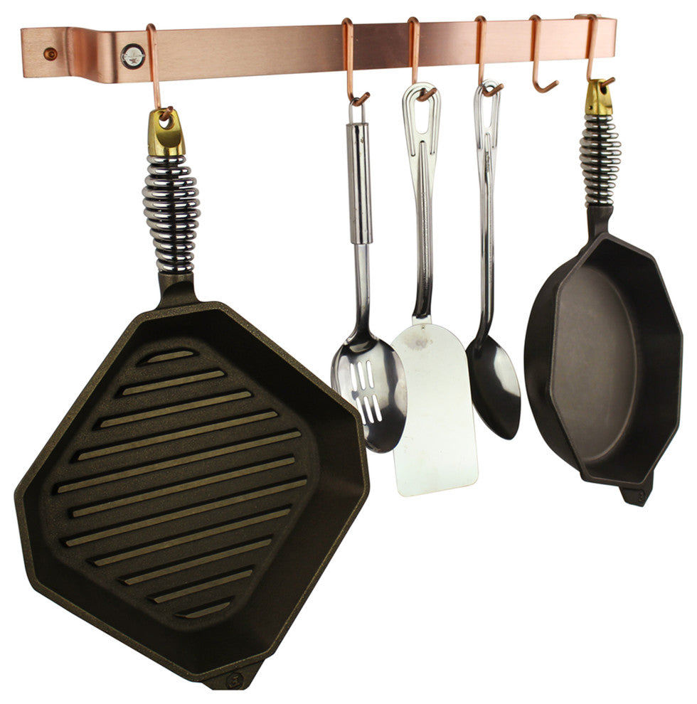 Handcrafted 36" Easy Mount Wall Rack w 6 Hooks, Brushed Copper