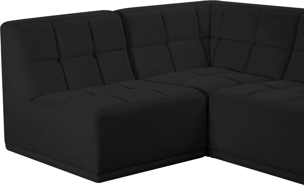 Relax Velvet Upholstered 5-Piece L-Shaped Modular Sectional, Black