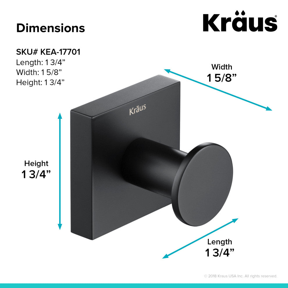 Ventus Bathroom Robe and Towel Hook, Matte Black