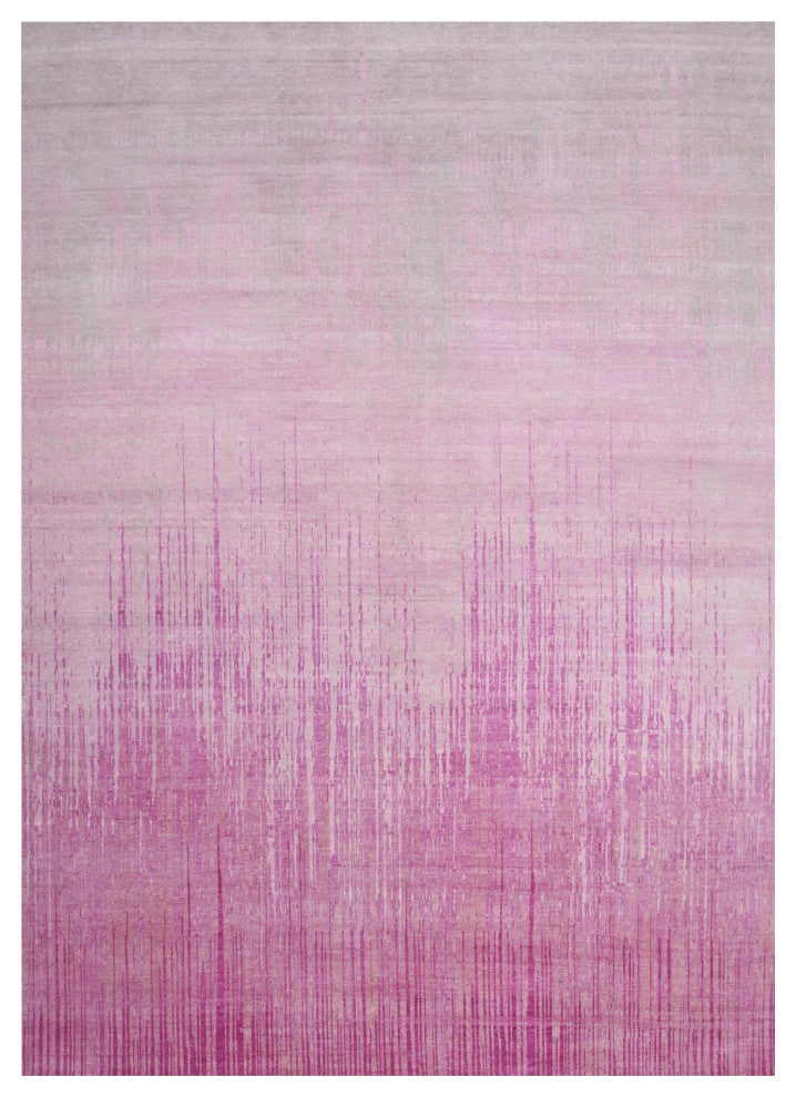 Pink Natural Wool Hand Knotted Vertical Ombre Design Oriental Rug, 10'0"x14'3"