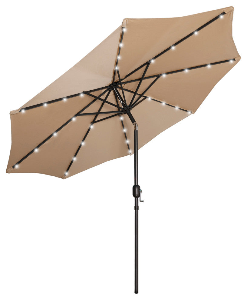 WestinTrends 9Ft Outdoor Patio Solar Powered LED Light Market Table Umbrella, Beige