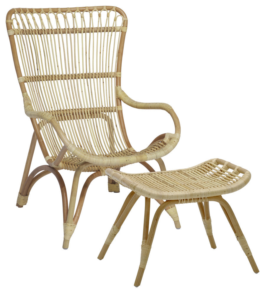 Monet Highback Rattan Lounge Chair and Footstool, Natural