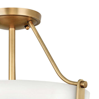 Hathaway 3-Light Semi Flush Mount, Heritage Brass w/ White Glass