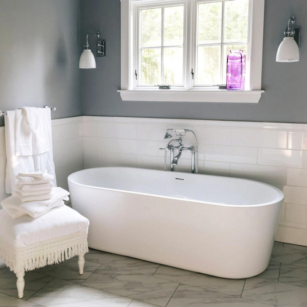 Mia Acrylic Double Ended Freestanding Tub, White / Rose Gold Drain, 53 Inch