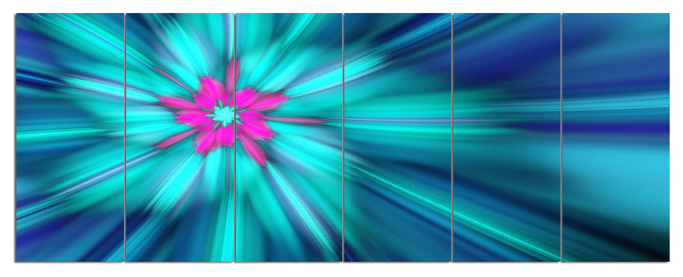 Rotating Blue Fireworks, Floral Canvas Art Print, 70"x28", 6 Panels