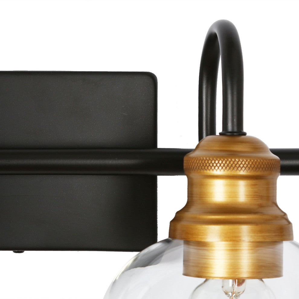 LNC 4-Light Black & Brass Modern Glass Bathroom Vanity Lighting