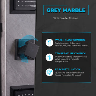 Aura 2-Jetted Shower Panel With Heavy Rain Shower and Spray Wand, Gray Marble