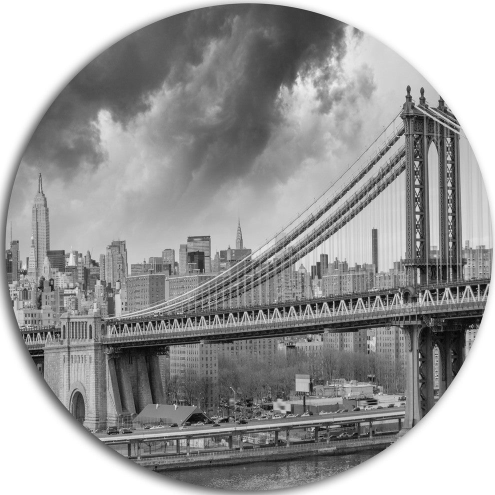 Gray Manhattan Skyline, Cityscape Photography Round Wall Art, 11"