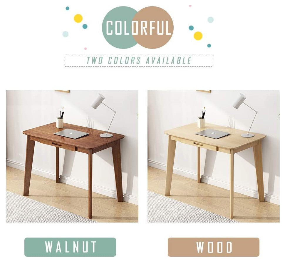 Solid Wood Writing Desk - Home Office Workbench Desk with Drawer, Walnut