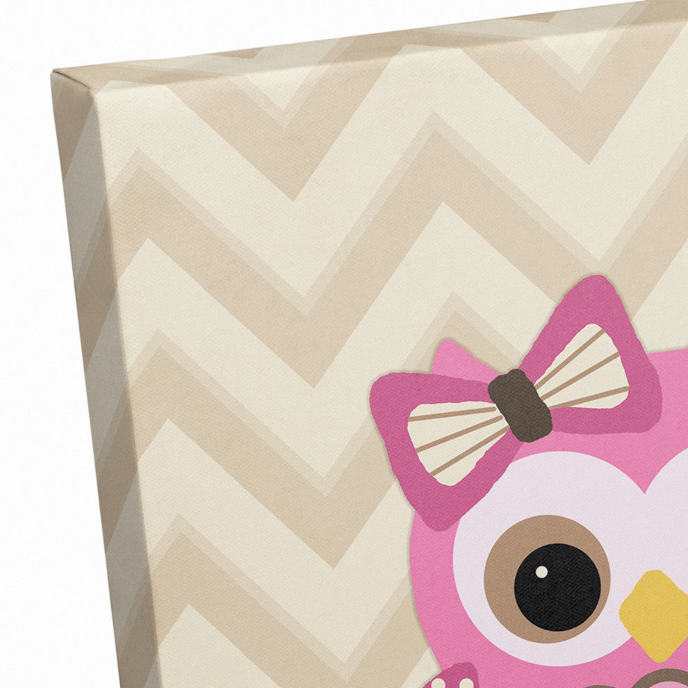 Pink Owl Chevron 14x11 Canvas Wall Art