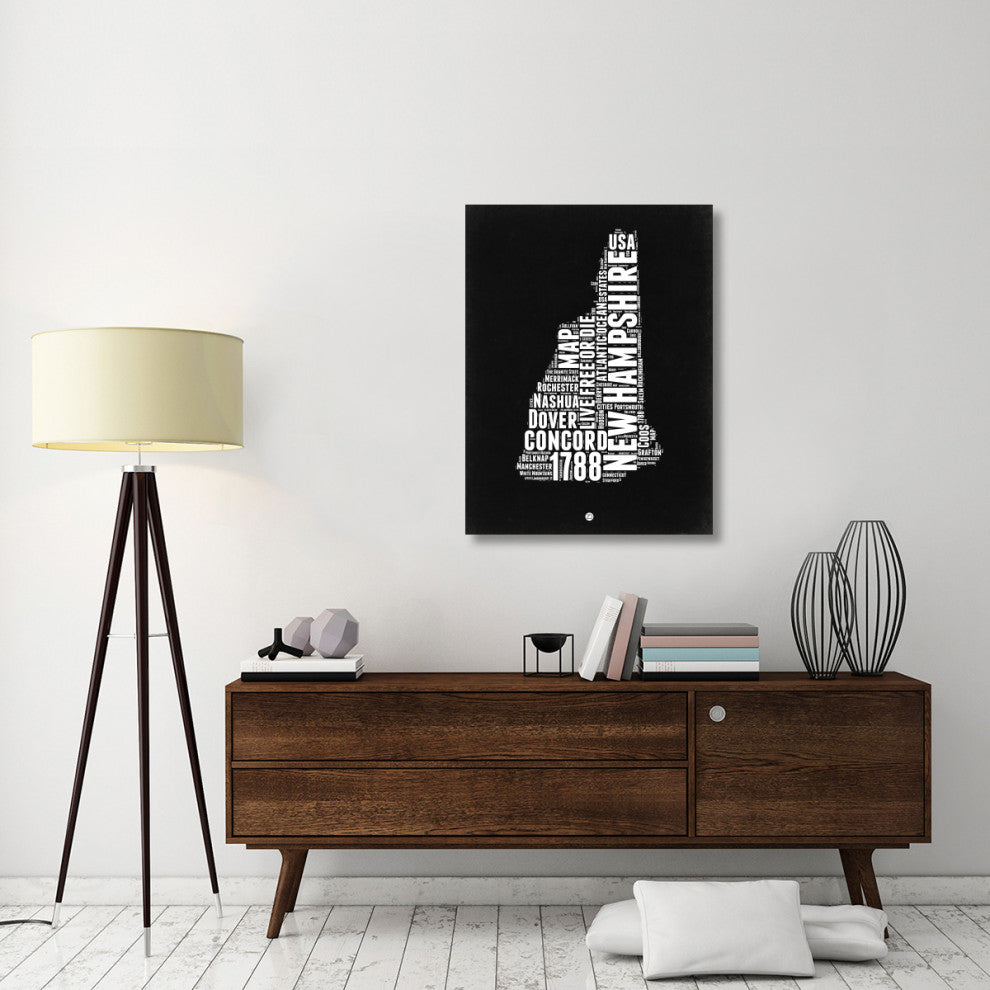 "New Hampshire Black and White Map" Fine Art Print