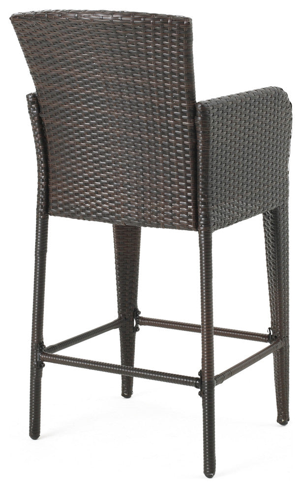 GDF Studio Bheleso Outdoor Multi-Brown Wicker Bar Stools, Set of 4