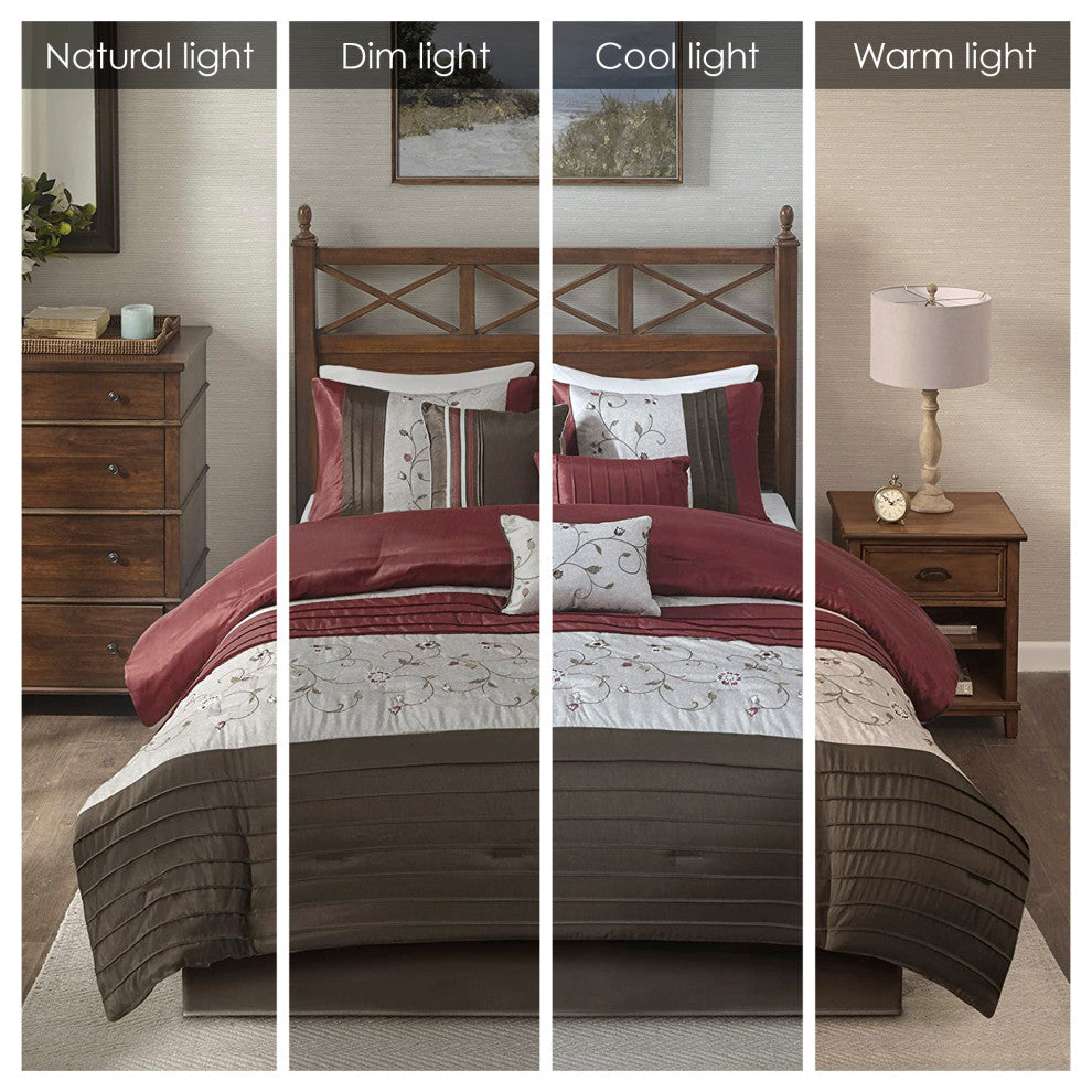 Madison Park Polyoni Pieced Solid Comforter 7 Piece Set With Embroidery, Queen