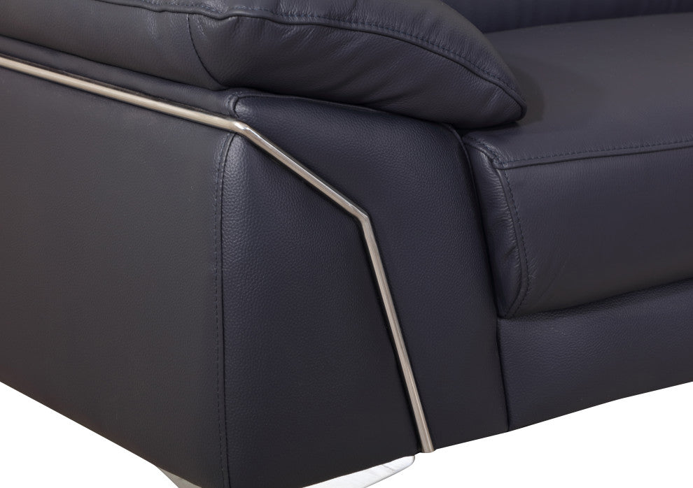 Lazio Contemporary Genuine Italian Leather Loveseat Navy