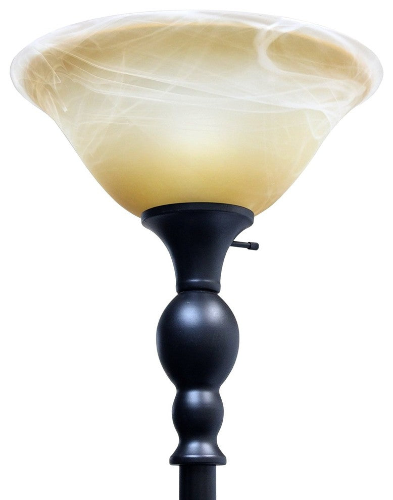 Torchiere Floor Lamp 1 Light With Marbelized Amber Glass Shade