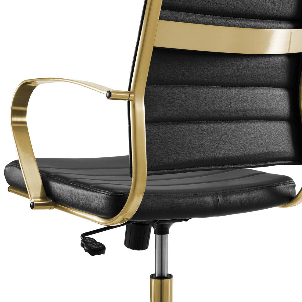 Modern Home Office Work Desk Chair, Faux Vinyl Leather Aluminum, Gold Black