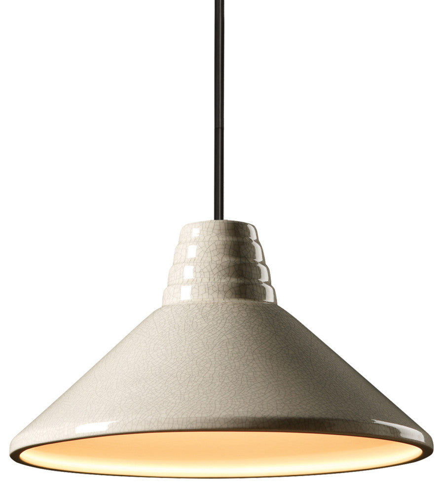 Radiance Ziggurat Pendant, White Crackle, Matte Black, Rigid Stem, E26