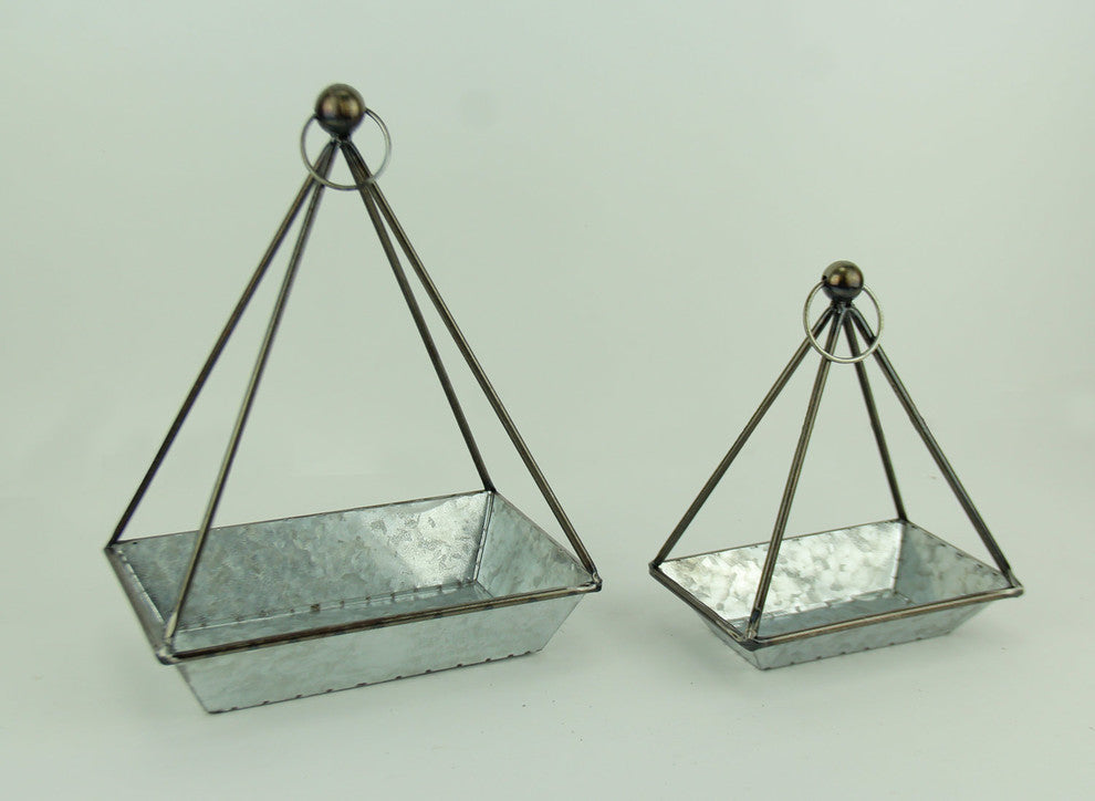 Galvanized Metal Standing or Hanging Indoor Outdoor Planters Set of 2
