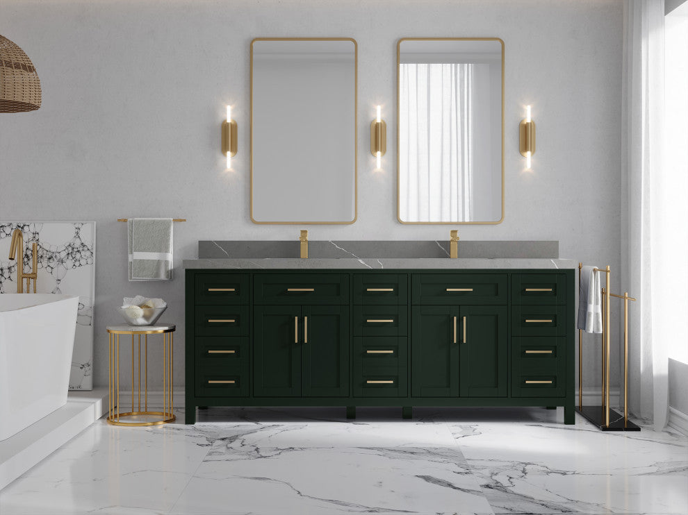 Cambridge 84 Double Sink Bath Vanity in Dark Forest Green 2" Piatra Gray