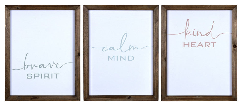 Set of 3 Wooden Brave Calm Kind Wall Frame D"cor