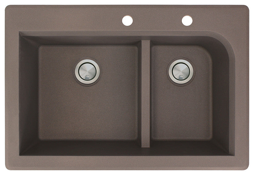 Radius 33" silQ Granite Double Bowl Kitchen Sink with 2 Holes in Espresso