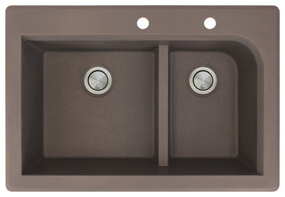 Radius 33" silQ Granite Double Bowl Kitchen Sink with 2 Holes in Espresso