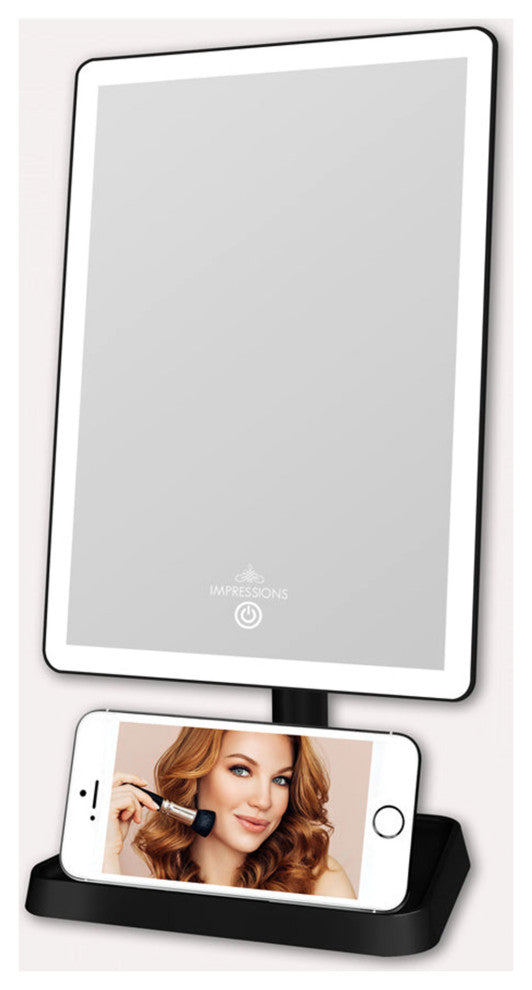 Charmed Arch Tri Tone LED Makeup Mirror with Phone Holder, Black