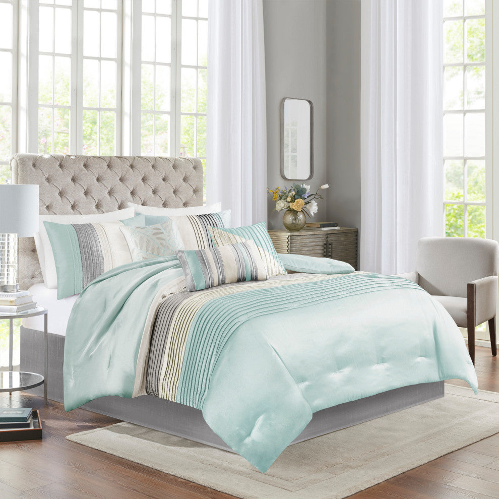 Madison Park Polyoni-Pieced Pleated 7-Piece Comforter Set, King