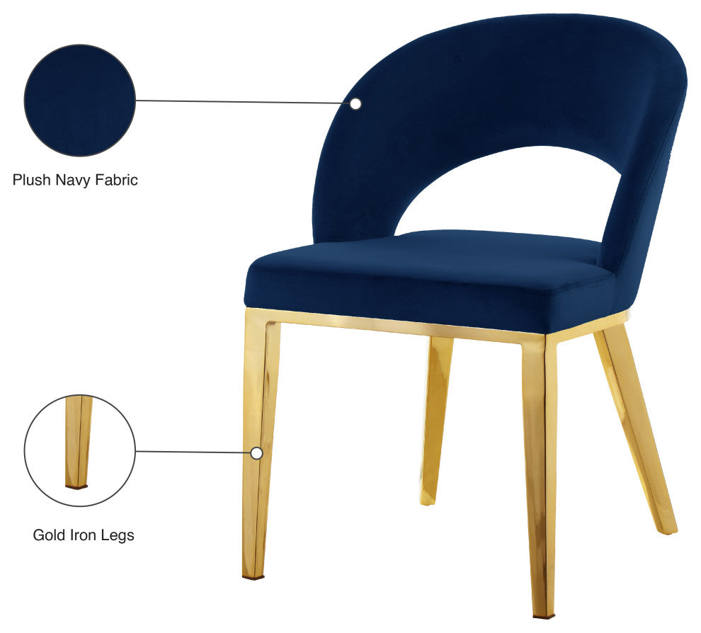 Roberto Velvet Upholstered Dining Chair, Navy, Gold
