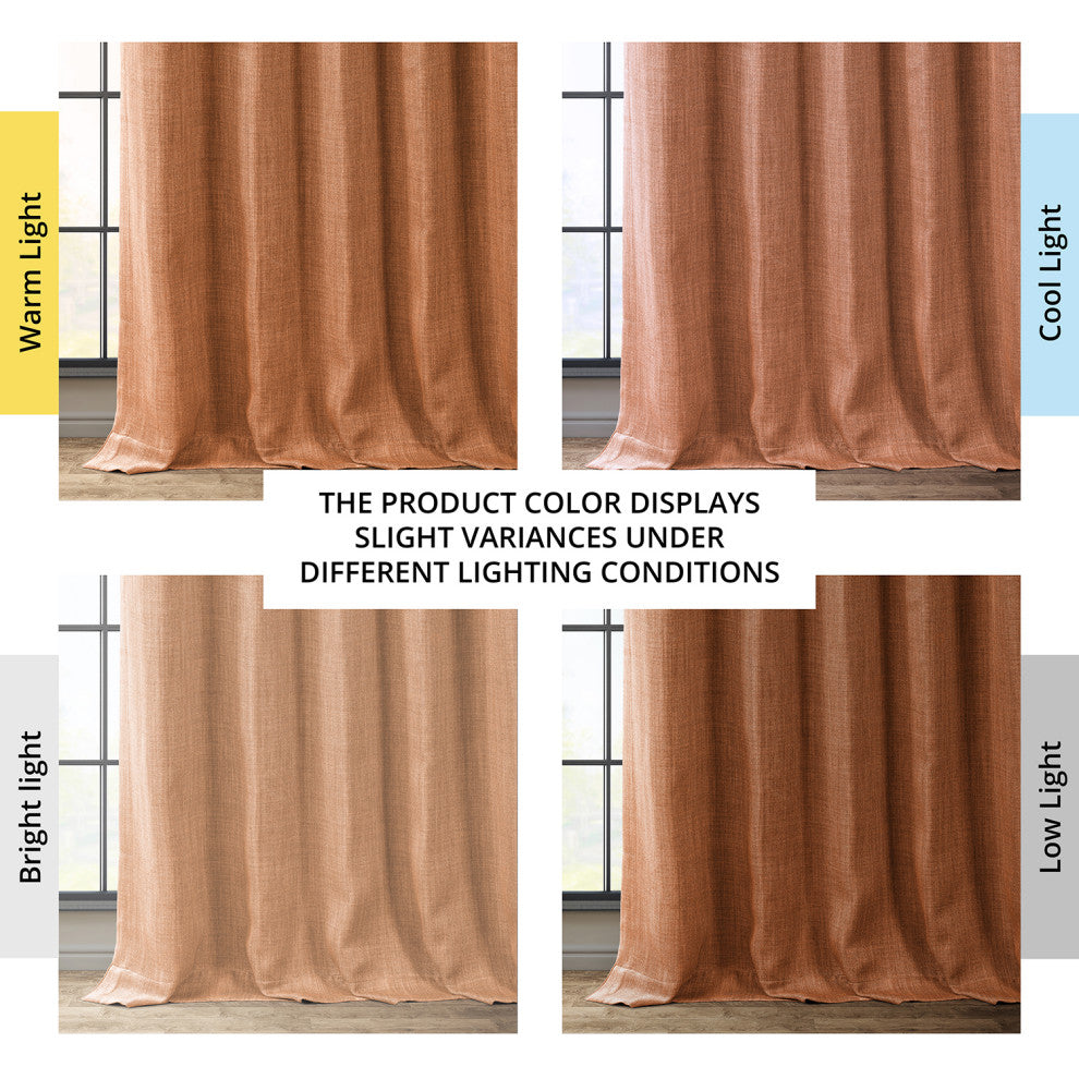 Faux Linen Darkening Curtain Single Panel, Desert Orange, 50"x96"