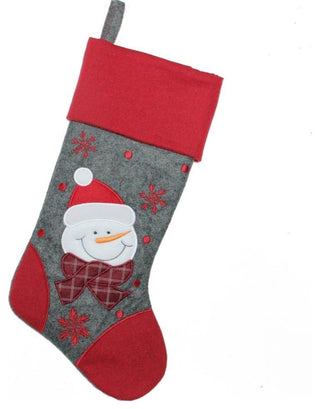 18" Gray and Red Embroidered Snowman Christmas Stocking