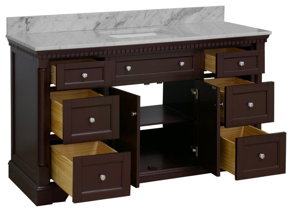 Sydney 60" Bathroom Vanity, Chocolate, Carrara Marble, Single Sink
