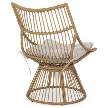 Apulia Outdoor Wicker Club Chairs With Cushions, Set of 2, Beige
