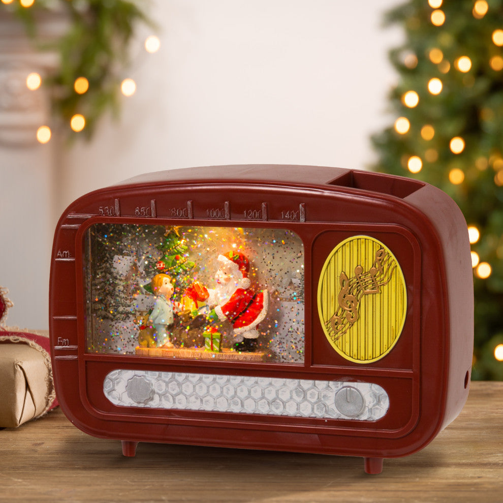 5.5" High Battery-Operated Spinning Vintage Radio Santa Water Globe