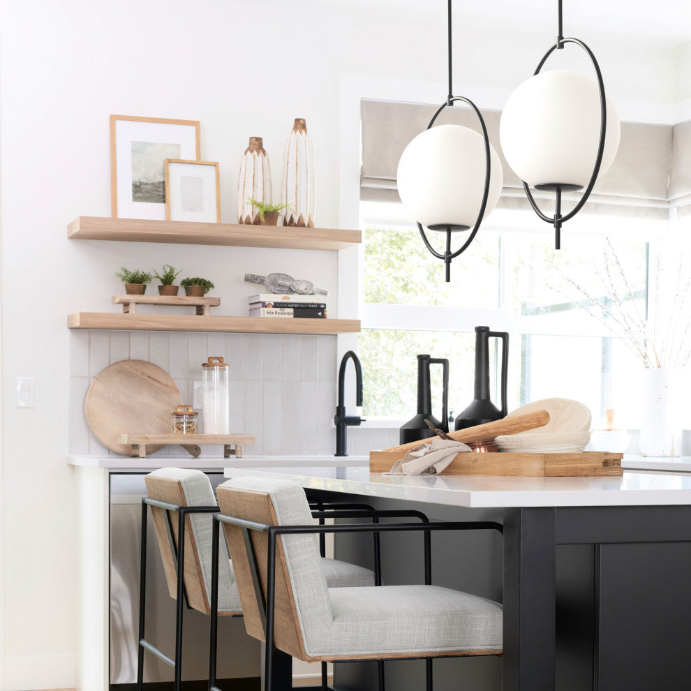 Farrah Frosted Glass Globe set, Matte Black Metal Pendant Ceiling Light