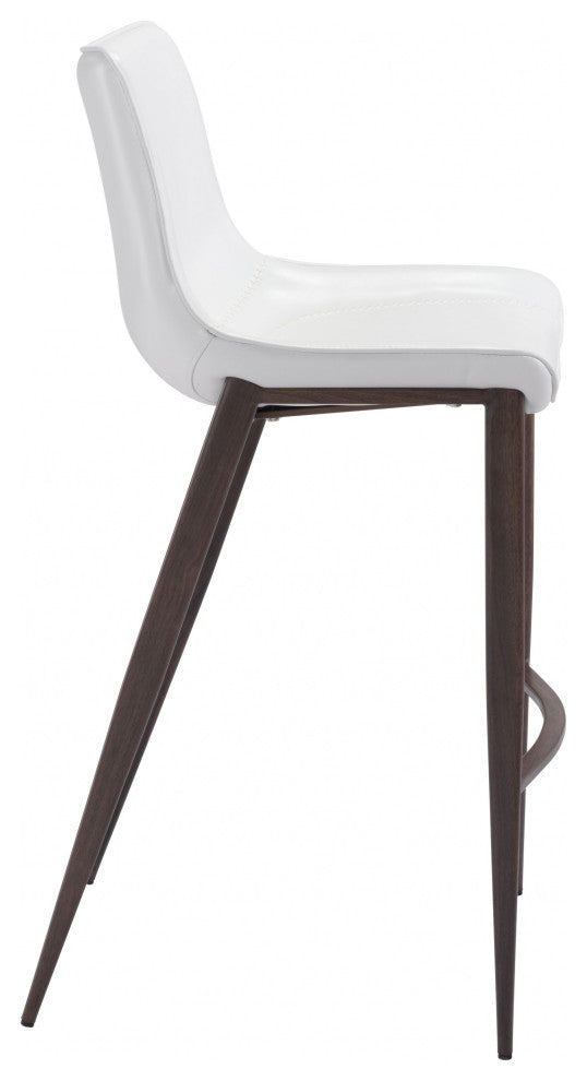 Gray Faux Leather and White Steel Modern Stitch Bucket Bar Chairs