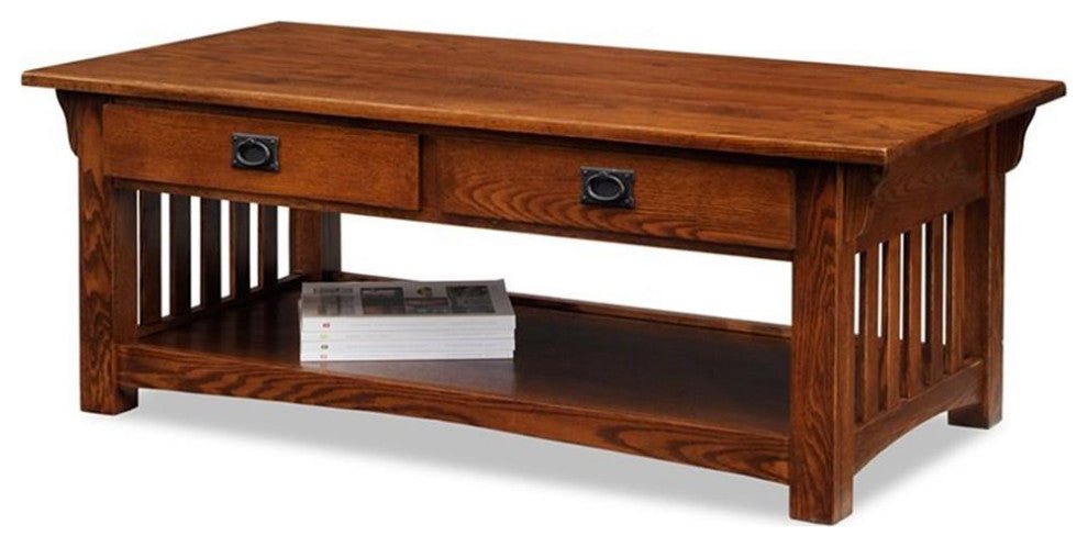 Leick Furniture Wood Mission Coffee Table in Brown Medium Oak