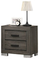 2 Drawers Wood Nightstand With Black Handles, Gray